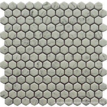 Grey White Fullbody Hexagon Floor Tile Unglazed Glass Crystal Mosaic for Wall